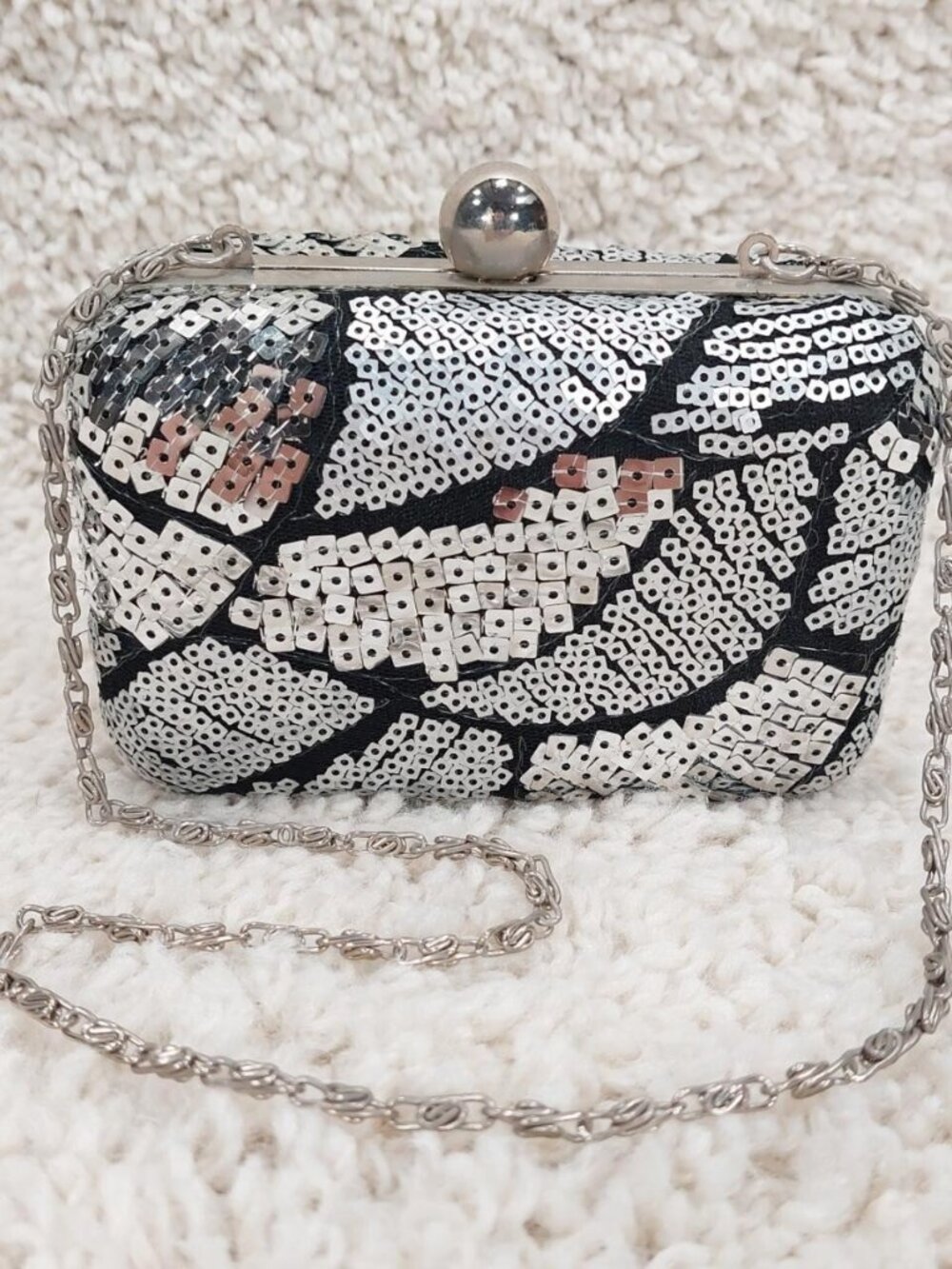 Vtg Gunne Sax Jessica McClintock Clutch Mini Purse Case Framed Silver Sequined